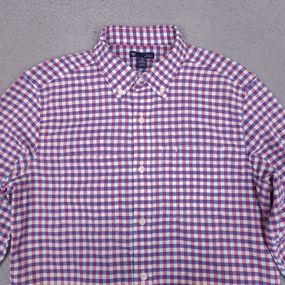 Gap Slim Fit Button Down Shirt Men's Small Gingham Red White Blue Casual